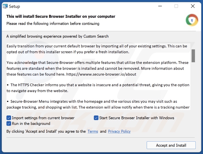 Configurazione dell'installazione del Secure Browser aggiornato