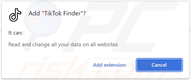 TikTok Finder adware che chiede autorizzazioni