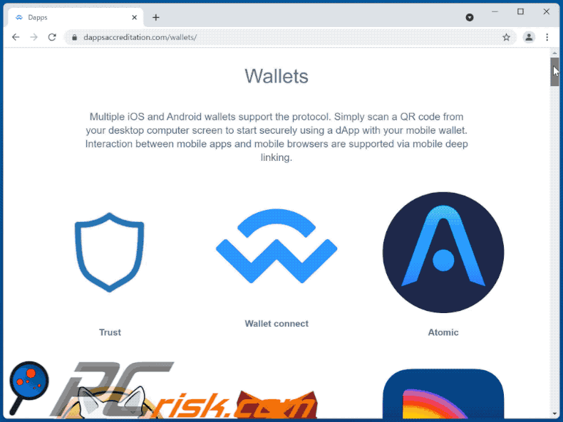 Aspetto di un altro sito Web truffa WalletConnect (GIF)