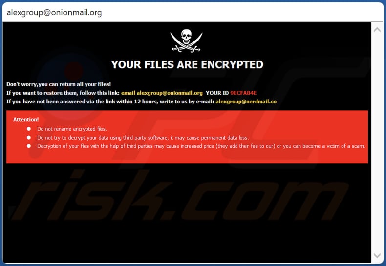Screenshot della richiesta di riscatto in una finestra pop-up visualizzata da Xgpr