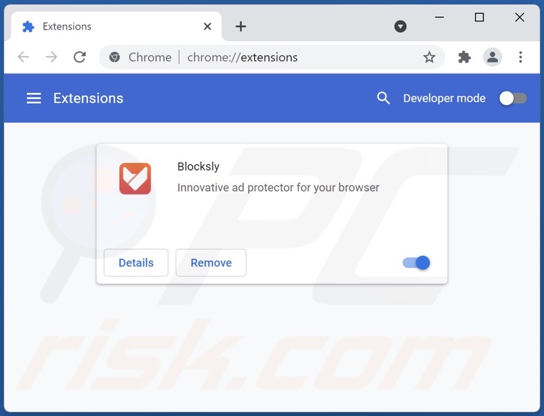 Rimozione degli annunci Blocksly da Google Chrome step 2