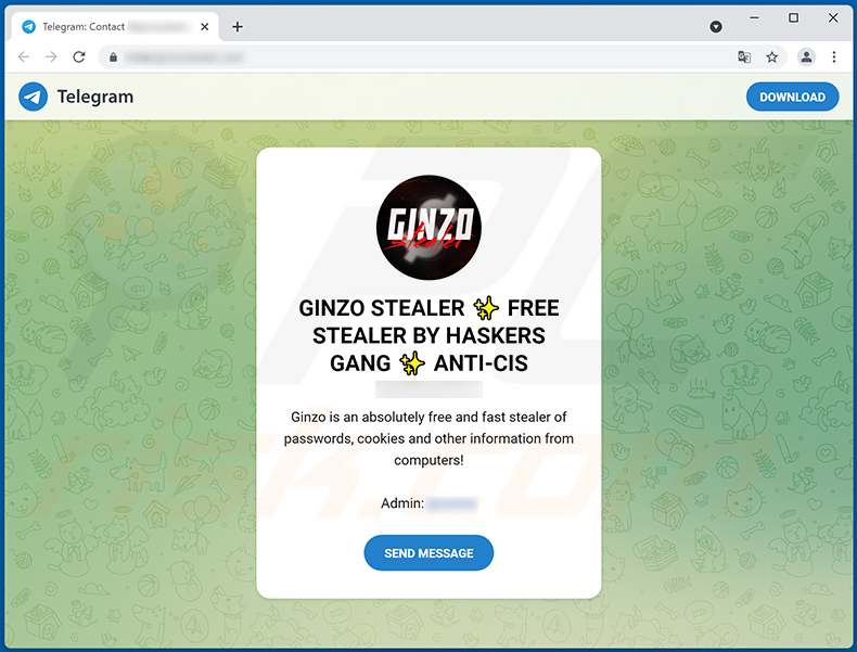 Screenshot del ladro di Ginzo promosso su Telegram