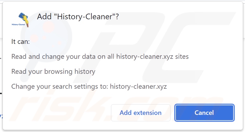 Dirottatore del browser History-Cleaner che richiede autorizzazioni