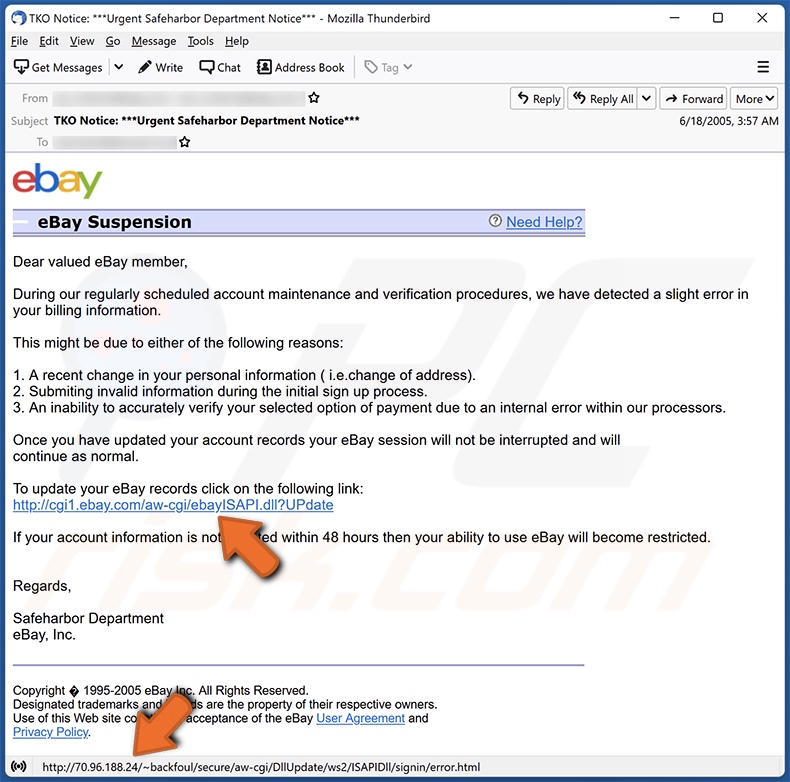 Screenshot di un'email spam che promuove contenuti 