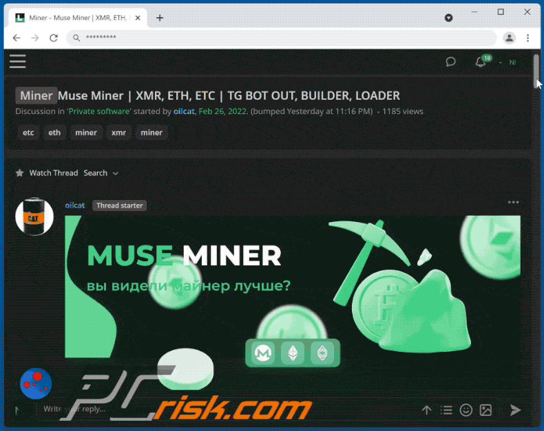Muse Miner promosso nel forum degli hacker (GIF)