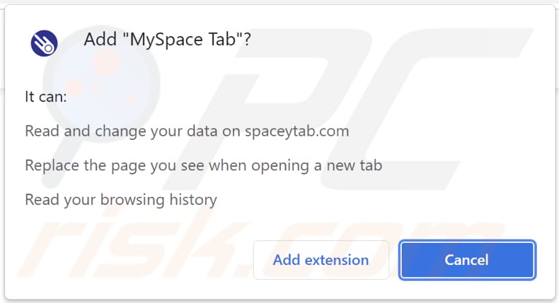 Notifica del browser contenente informazioni su MySpace Tab