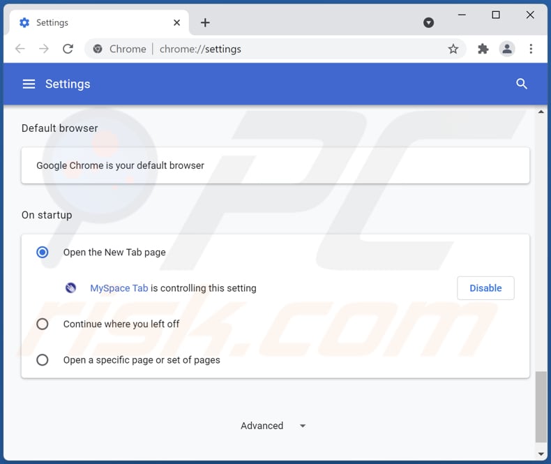 Rimozione di search.spaceytab.com dalla home page di Google Chrome