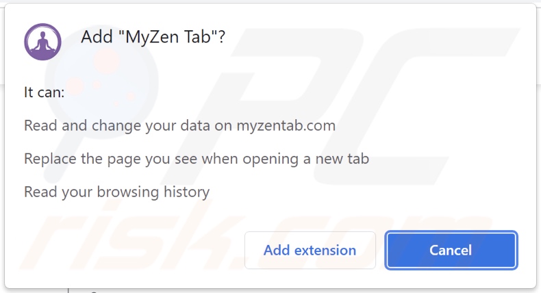 Permessi richiesti dal dirottatore del browser MyZen Tab