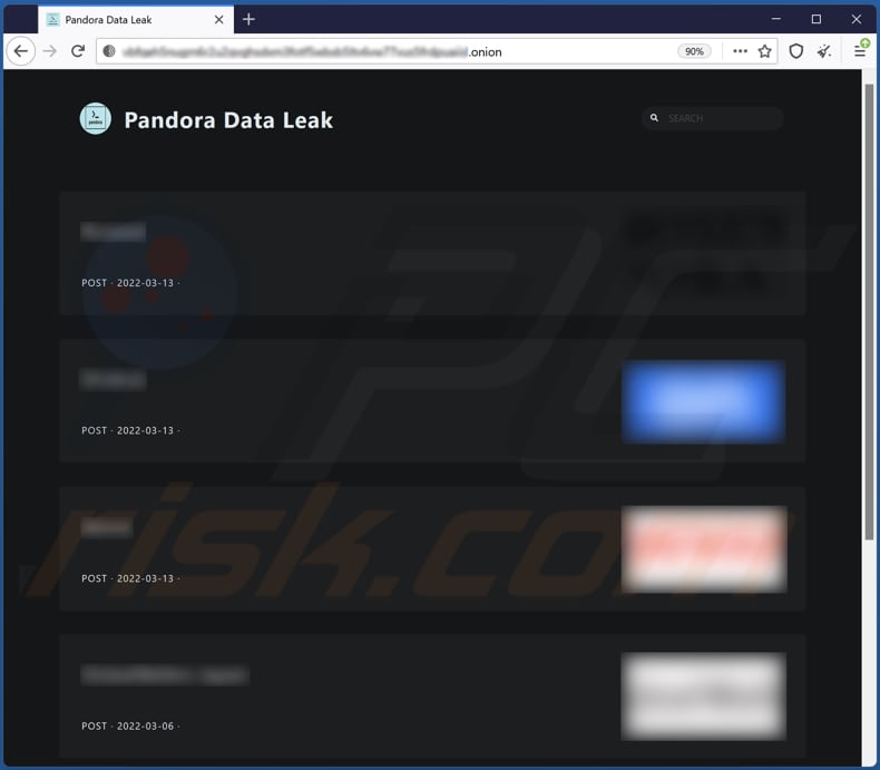 Sito Web Tor utilizzato per trapelare i file della vittima