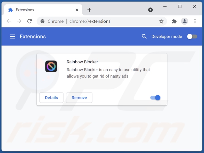Rimozione degli annunci Rainbow Blocker da Google Chrome step 2