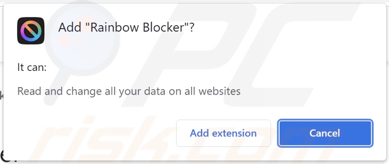 Adware Rainbow Blocker che chiede autorizzazioni