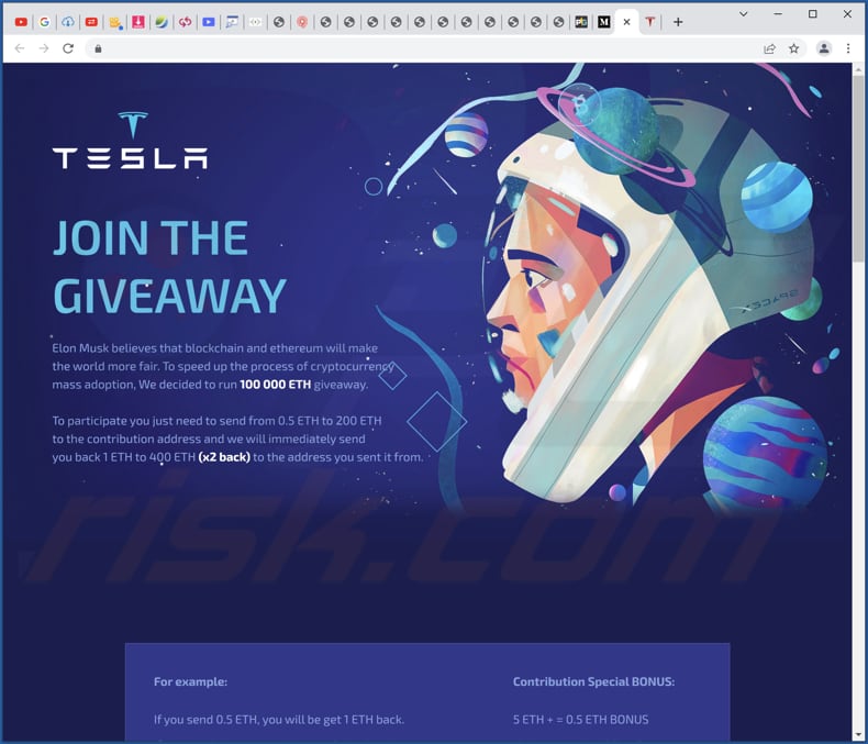 tesla giveaway truffa 100k eth falso giveaway