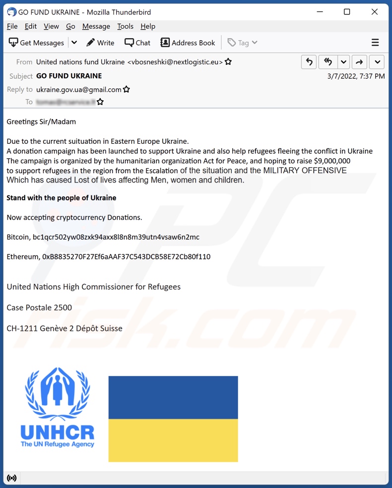 UNHCR email spam campagna