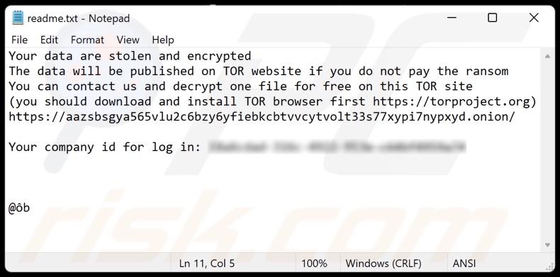 Screenshot del file di testo di Black Basta ransomware (