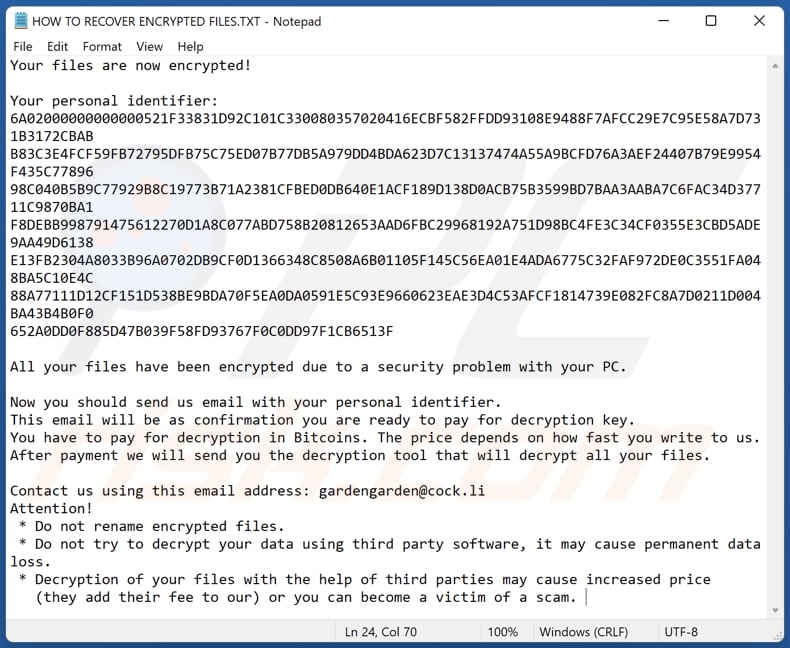 Bomber file di testo ransomware (HOW TO RECOVER ENCRYPTED FILES.TXT)