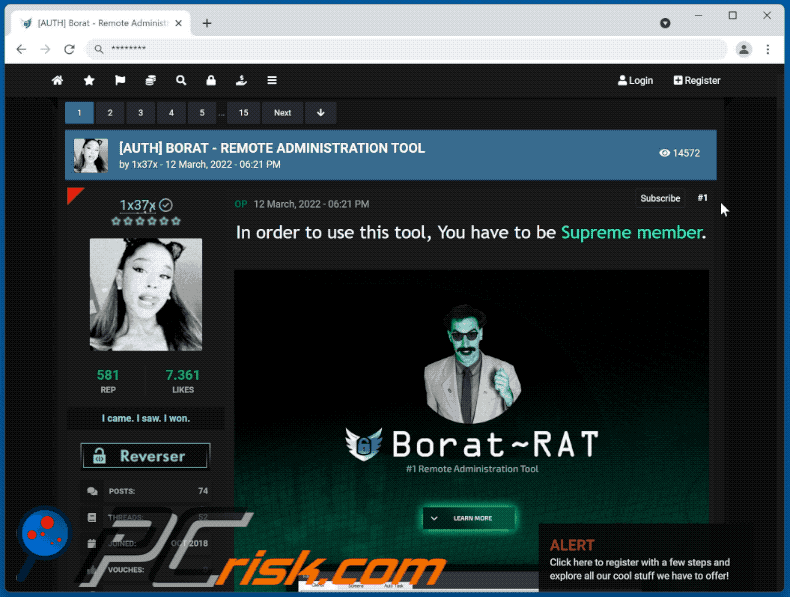 Borat RAT promosso in un forum di hacker