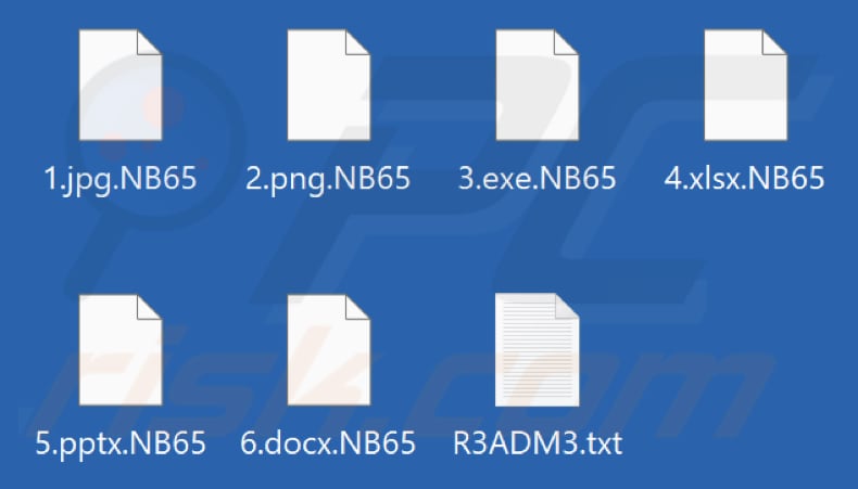 Screenshot dei file crittografati da questo ransomware NB65 ransomware (.NB65)