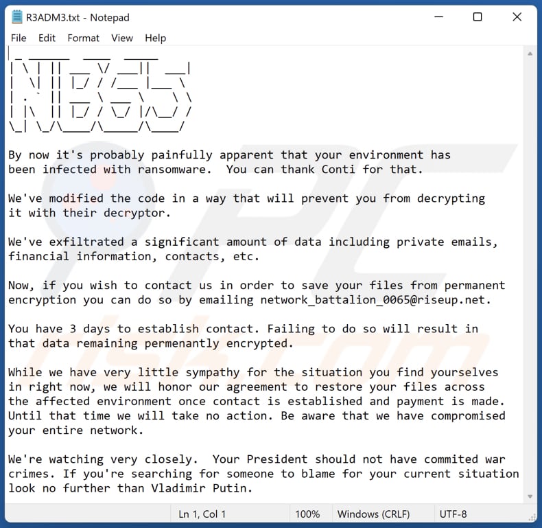 Screenshot del file di testo di NB65 (