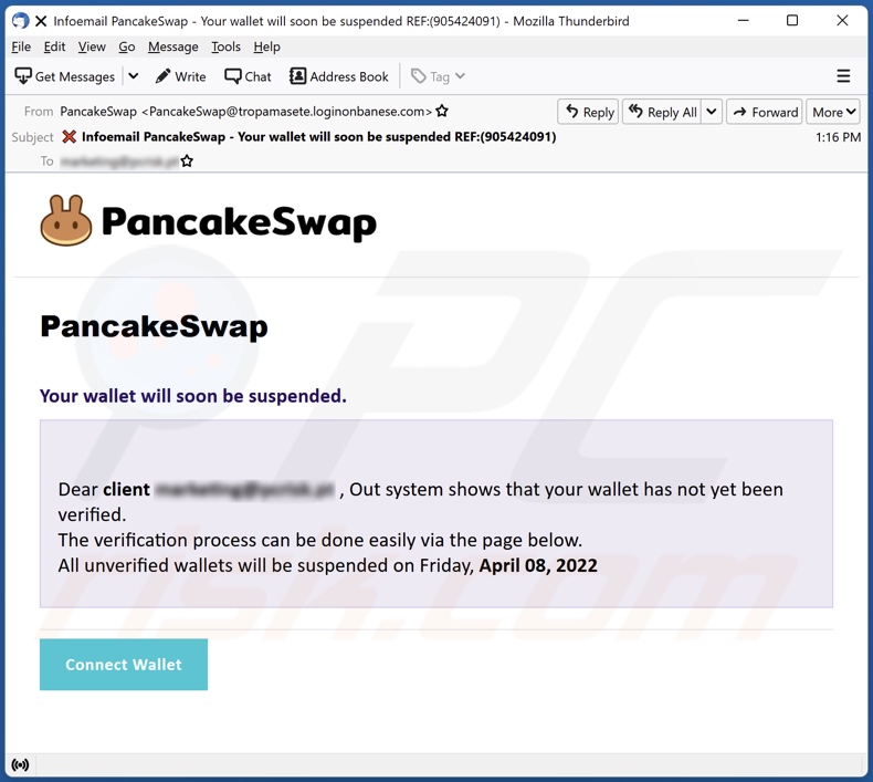 Campagna di spam e-mail di PancakeSwap