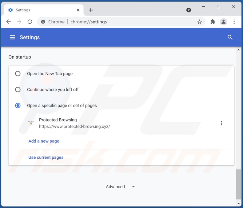 Rimozione di protected-browsing.xyz dalla home page di Google Chrome