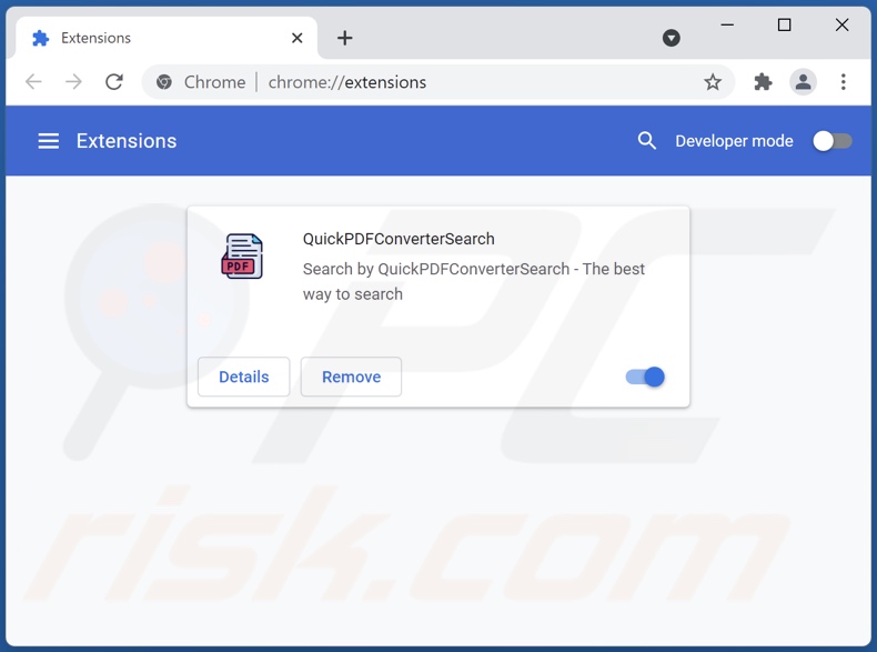 Rimozione delle estensioni di Google Chrome relative a quickpdfconvertersearch.com