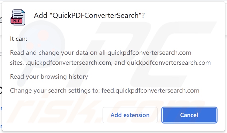 Permessi richiesti dal dirottatore del browser QuickPDFConverterSearch