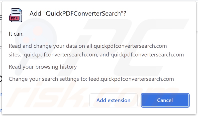 Permessi richiesti dal dirottatore del browser QuickPDFConverterSearch