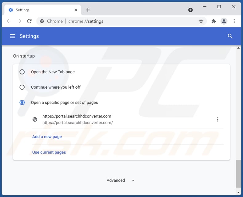 Rimozione di searchhdconverter.com dalla home page di Google Chrome