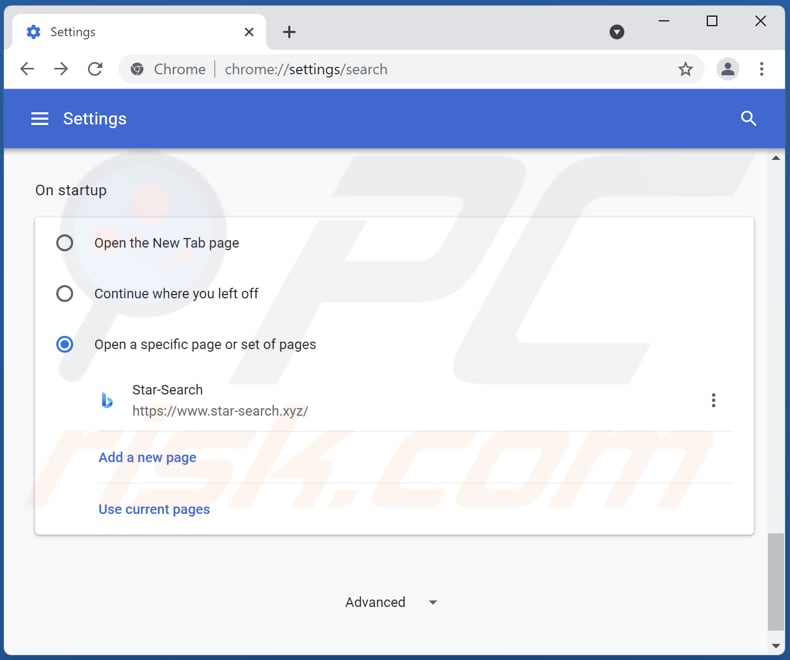 Rimozione di star-search.xyz dalla home page di Google Chrome