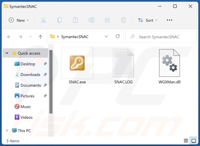 Screenshot dei file associati al malware Talisman