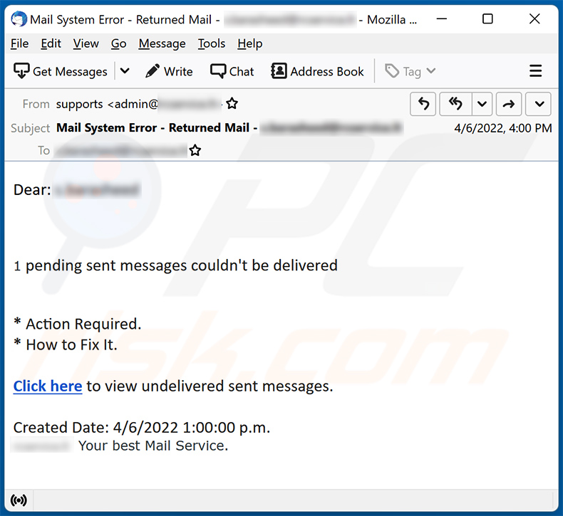 Un altro esempio di spam a tema posta in attesa non recapitato utilizzato per promuovere un sito di phishing