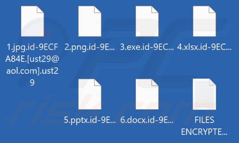 Screenshot dei file crittografati da questo ransomware Ust29 (.ust29)