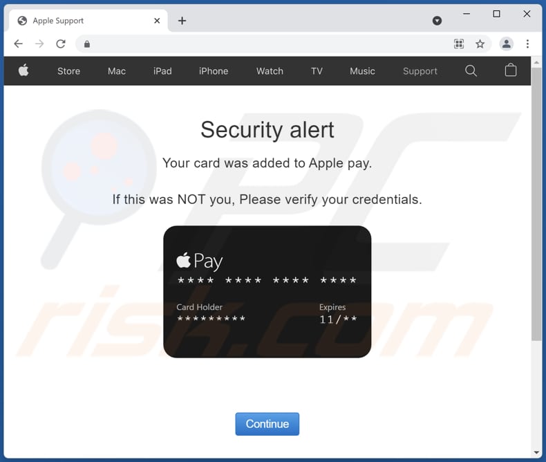 Your card was added to Apple pay sito della truffa