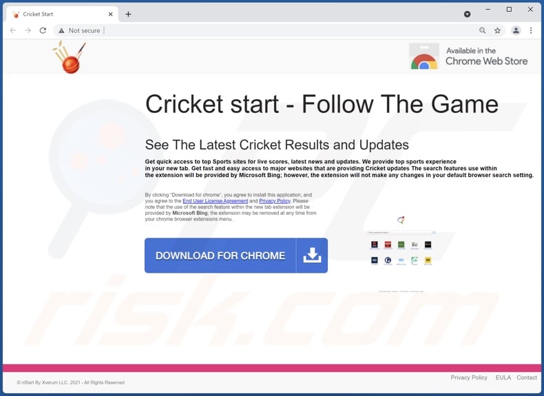 Sito web che promuove il dirottatore del browser Cricket Start