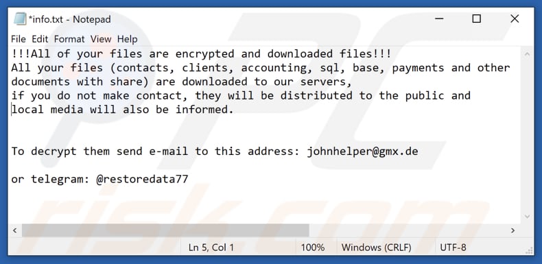 Screenshot del file TXT di Decrypt (