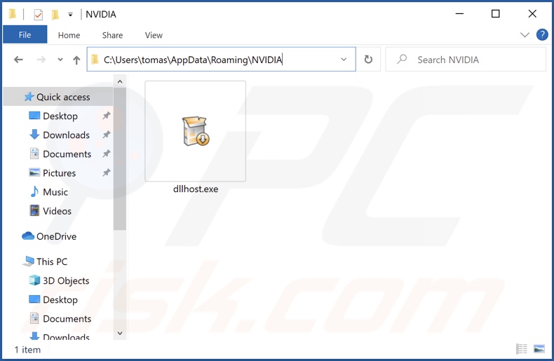 Cartella di installazione del malware dllhost.exe