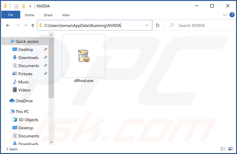 Cartella di installazione del malware dllhost.exe