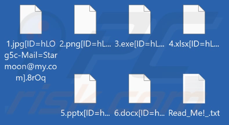 File crittografati da Starmoon ransomware (con quattro caratteri casuali come estensione)