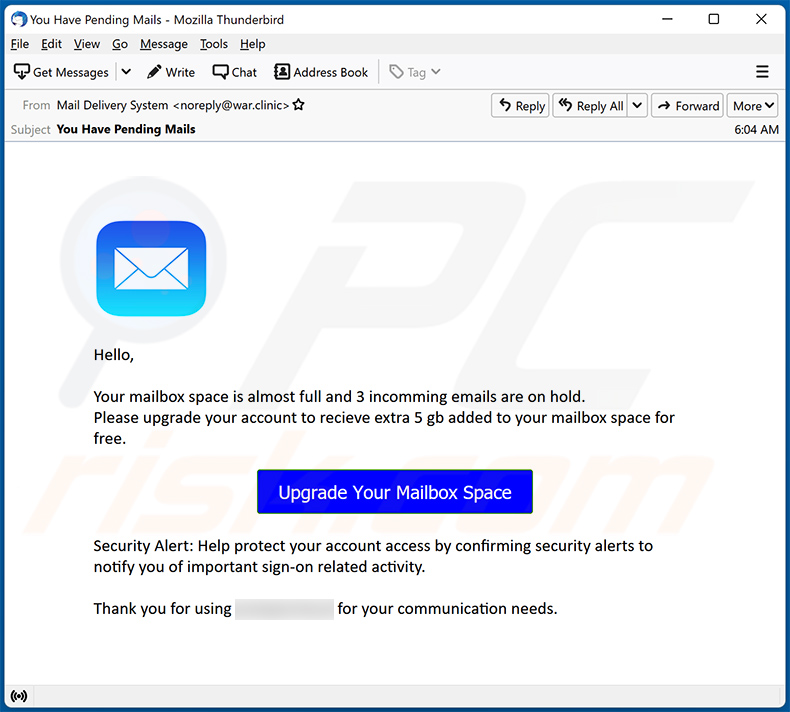 Ancora un altro esempio di spam basato sulla capacità delle cassette postali che promuove un sito di phishing (2022-05-20)