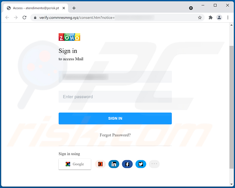 Screenshot del sito di phishing promosso tramite l'email truffa Your Mailbox Is Full (2022-05-20)