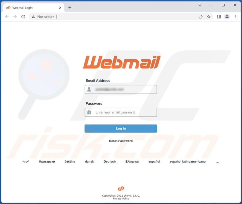 Screenshot del sito Web di phishing che richiede di inserire una password