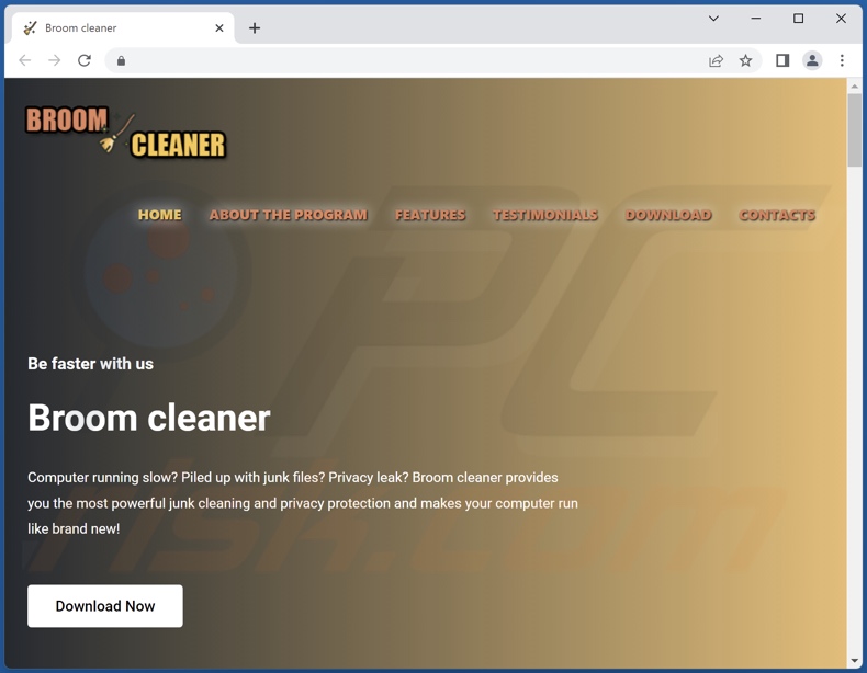 Sito web che promuove l'applicazione Broom Cleaner