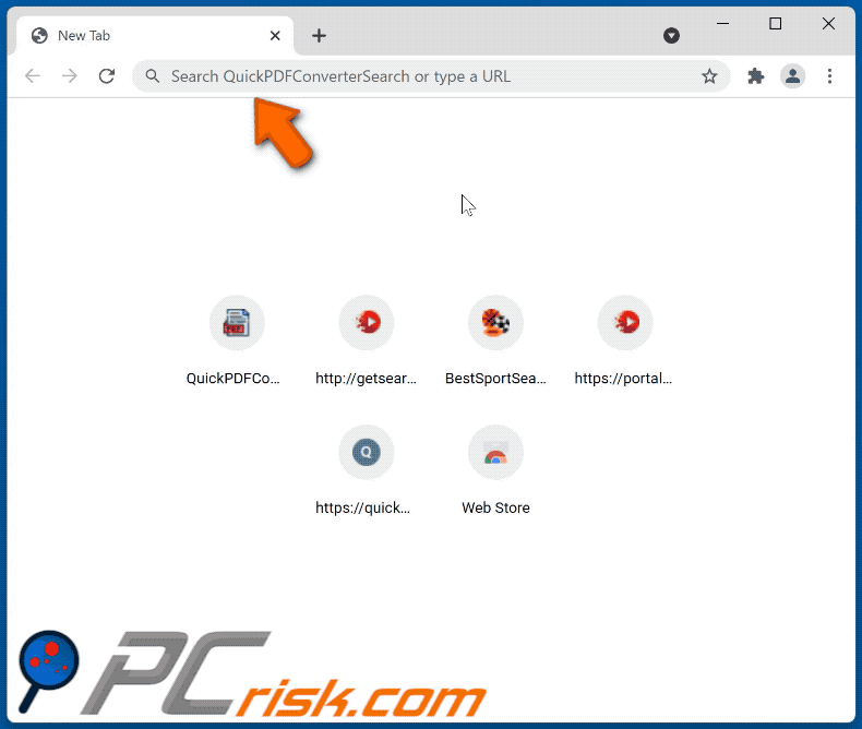 Aspetto di un browser hijacker che reindirizza a un falso motore di ricerca (GIF)