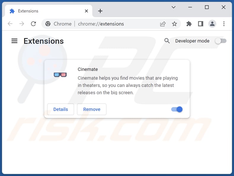 Rimozione dell'adware Cinemate da Google Chrome step 2