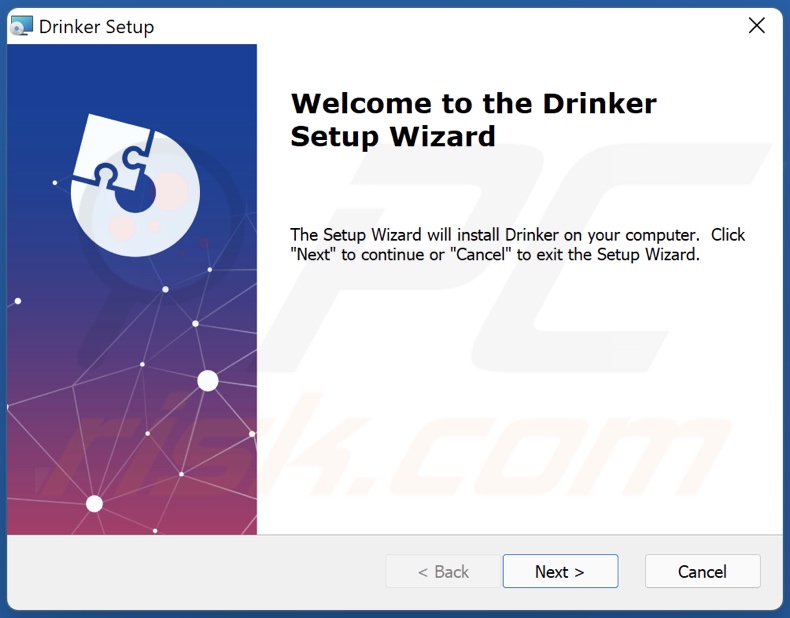 Screenshot della configurazione di installazione dell'adware Drinker