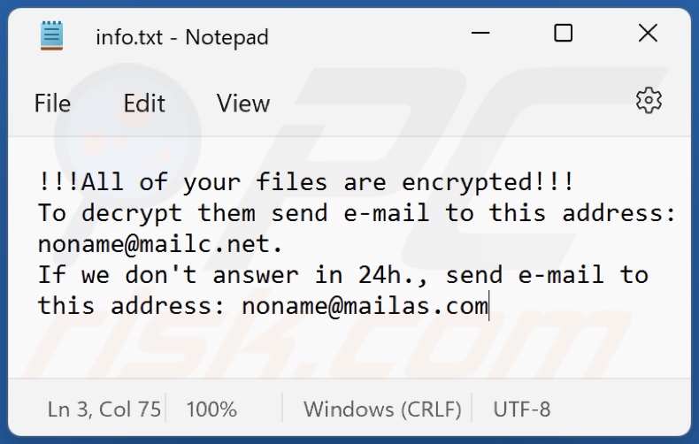 Screenshot del file di testo di Non (Phobos) ransomware (