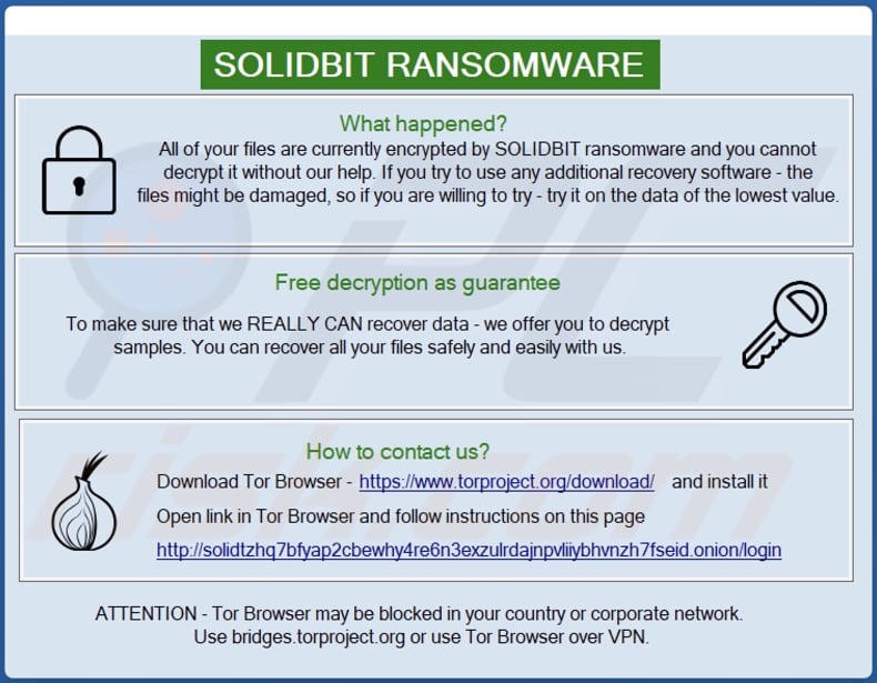 Screenshot della richiesta di riscatto di Solidbit in una finestra pop-up