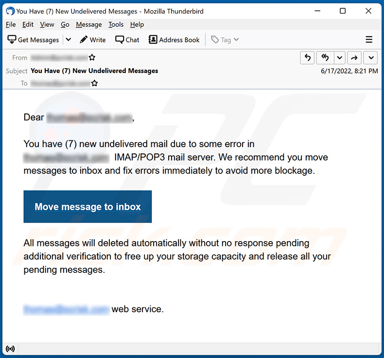 Ancora un altro esempio di spam a tema posta non recapitata che promuove un sito di phishing (2022-06-21)