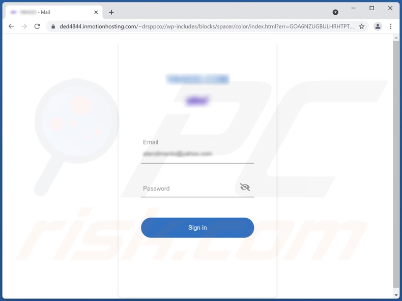 Screenshot del sito web di phishing promosso dalla campagna di spam 