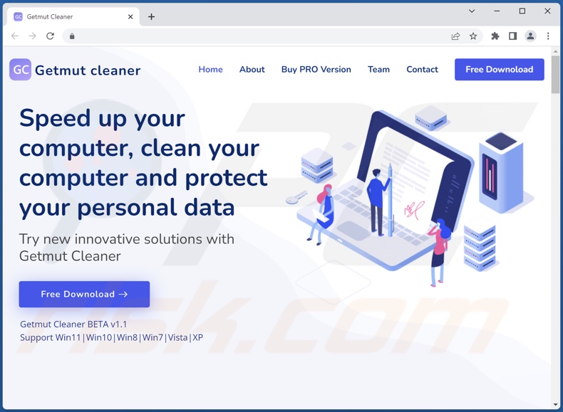 Sito web utilizzato per promuovere Getmut Cleaner PUA